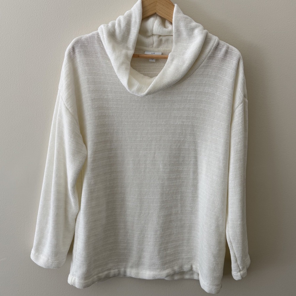 J. Jill Women's Sz Small Cream Chenille‎ Cowl Neck Pullover Long Sleeve Sweater